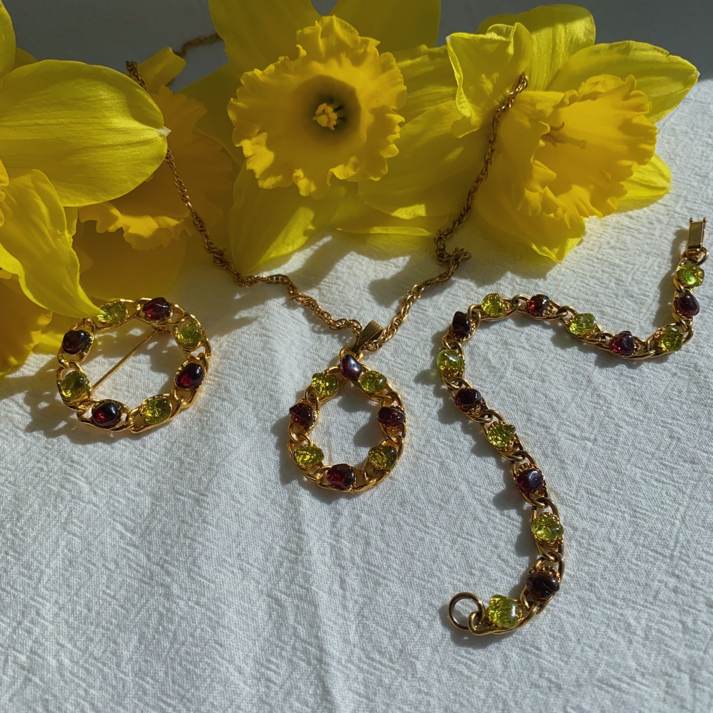 Vintage set with glass cabochons imitating natural stone