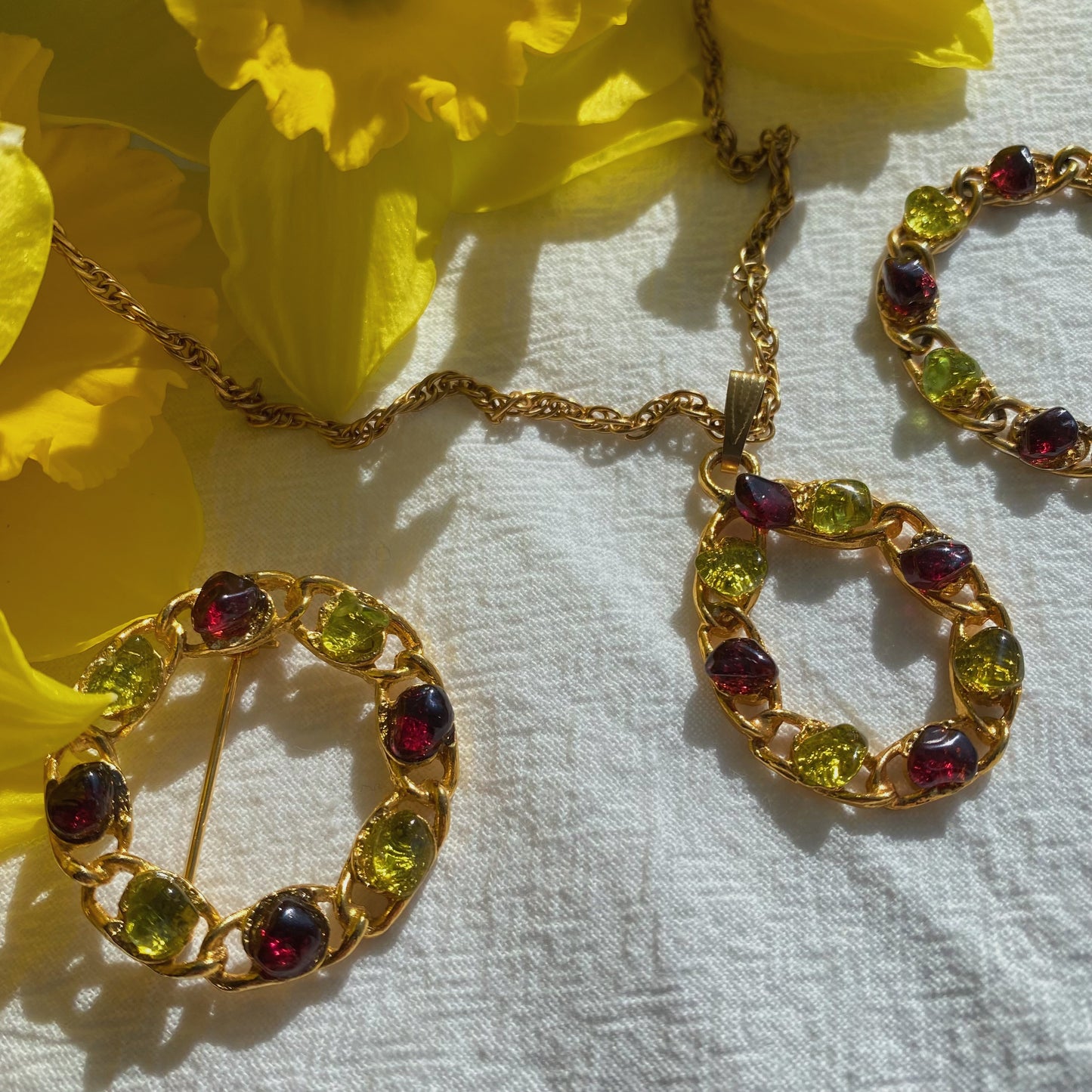 Vintage set with glass cabochons imitating natural stone